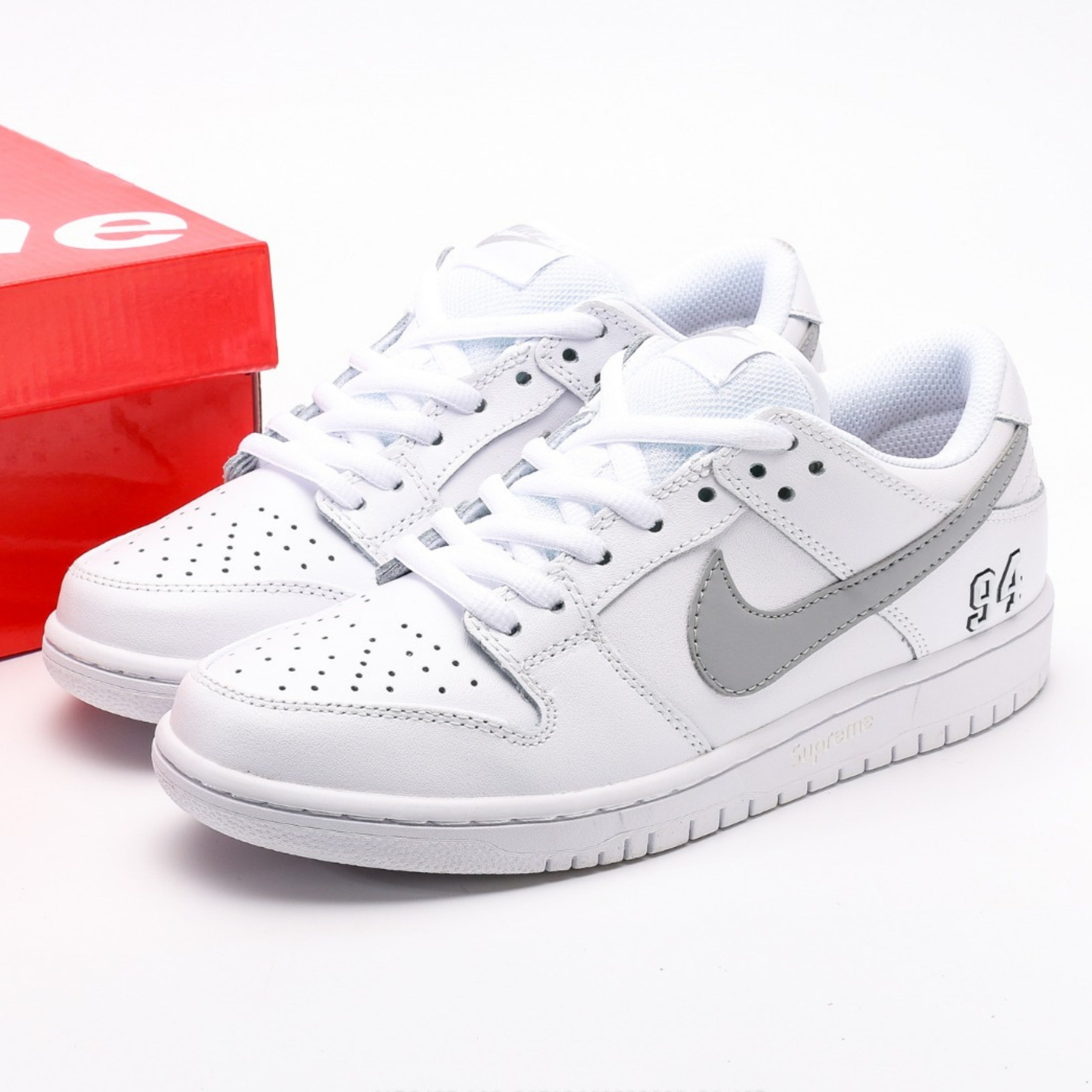 Nike SB Dunk Low Supreme 94 White Metallic Silver