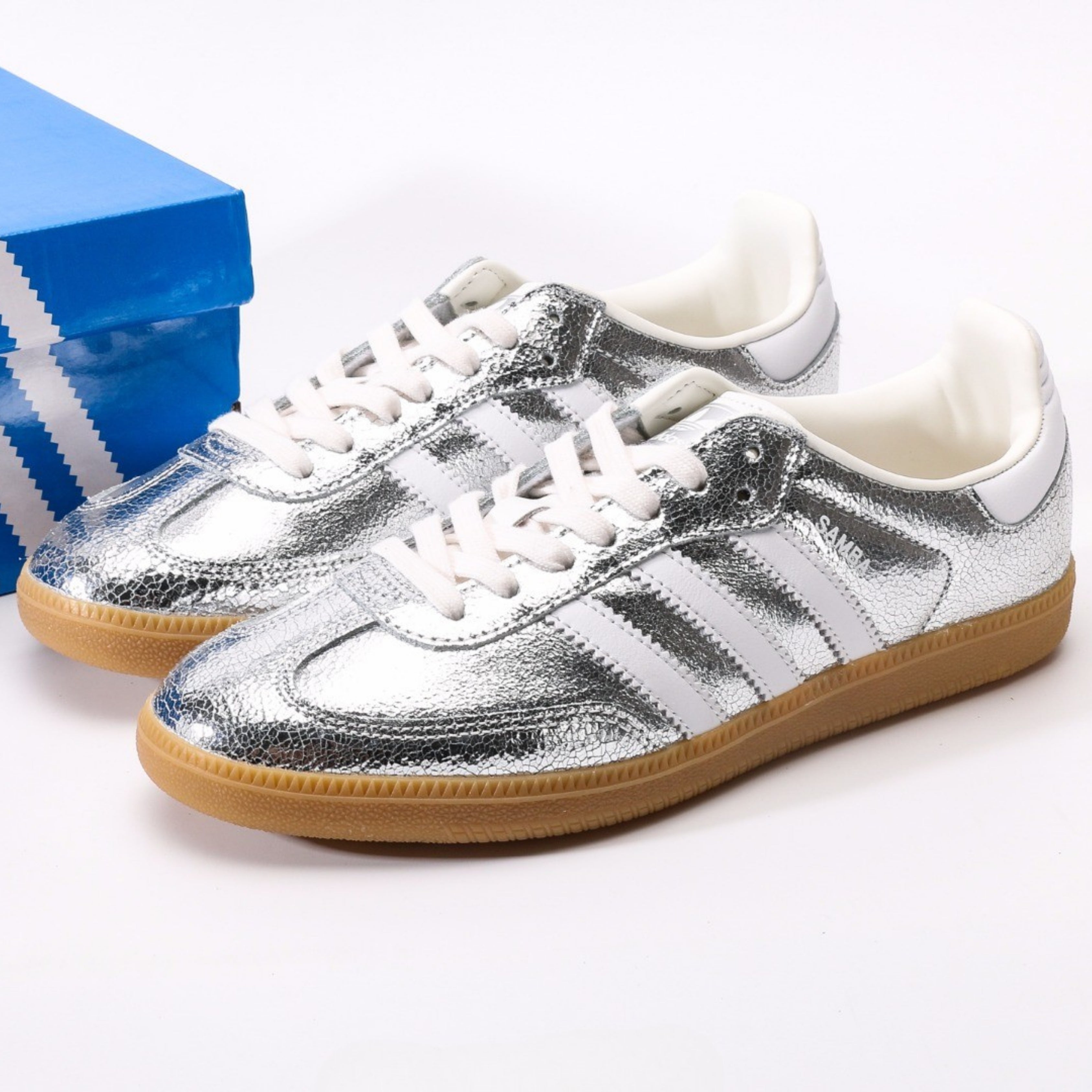 adidas Samba OG Silver Metallic Cracked Leather